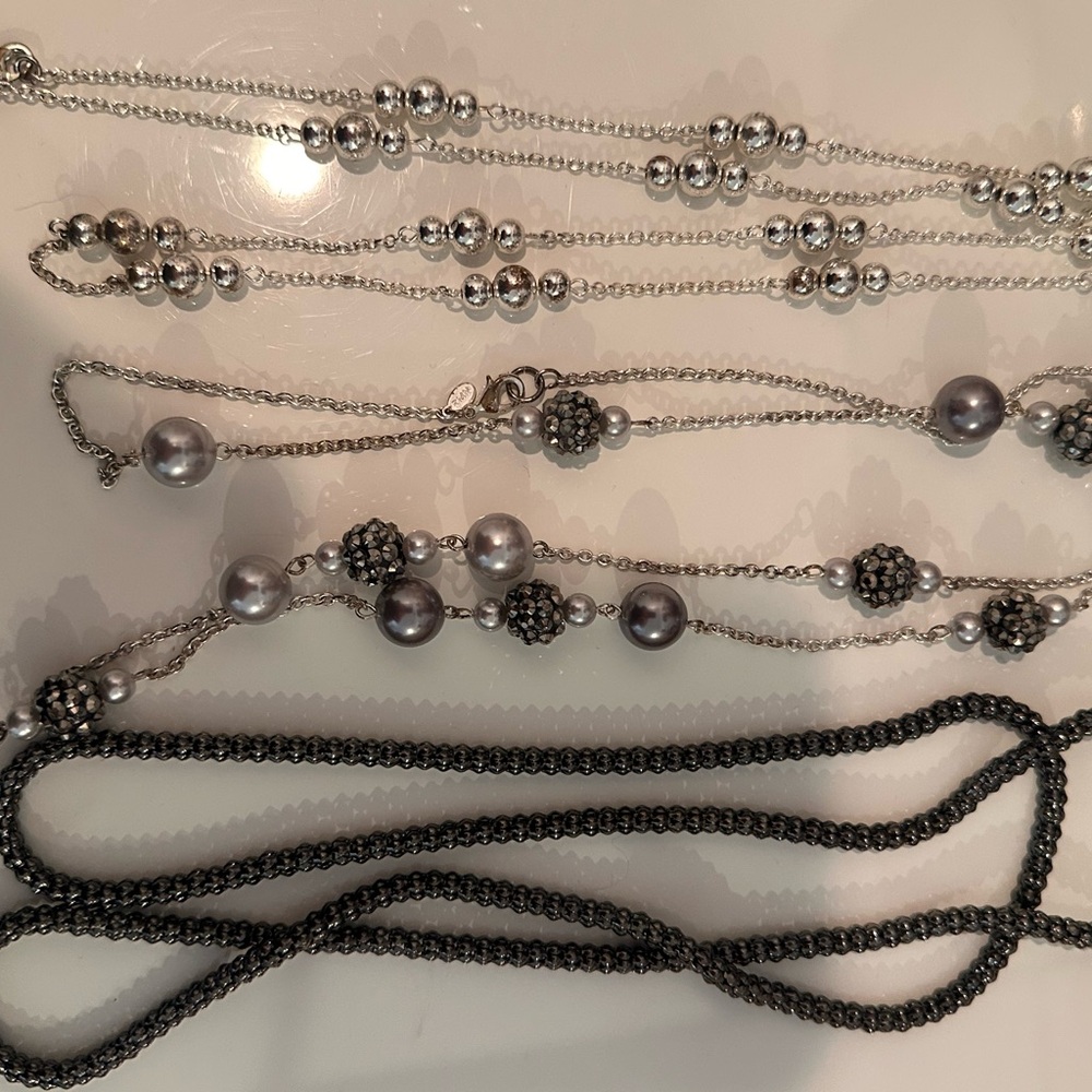 Costume Jewelry - Silver and Gunmetal Necklaces, Earrings